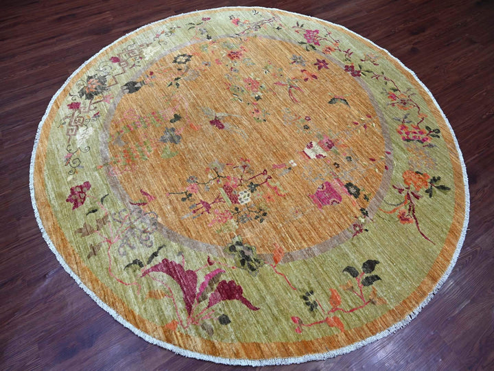 7'10" x 8'0" New Hand Knotted Brown Wool Round Oriental Rug - MOA10221078