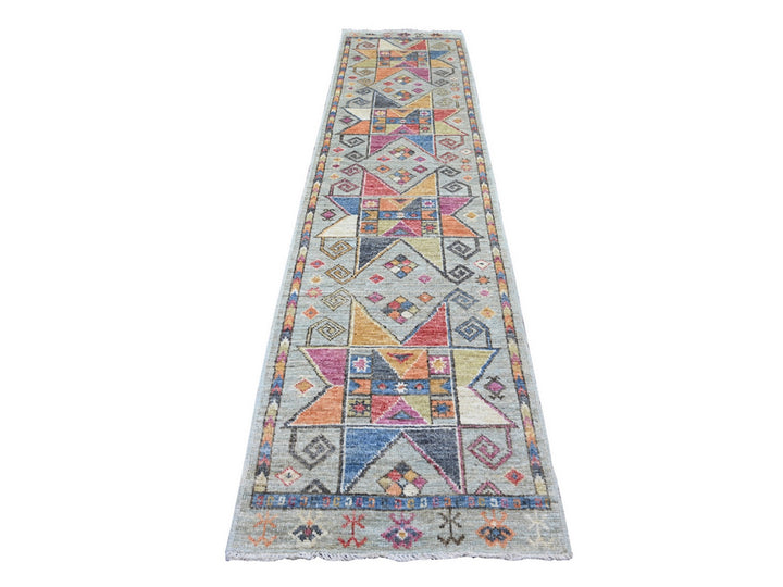 2'10" x 11'8" New Hand Knotted Grey Wool Runner Oriental Rug - MOA10221079