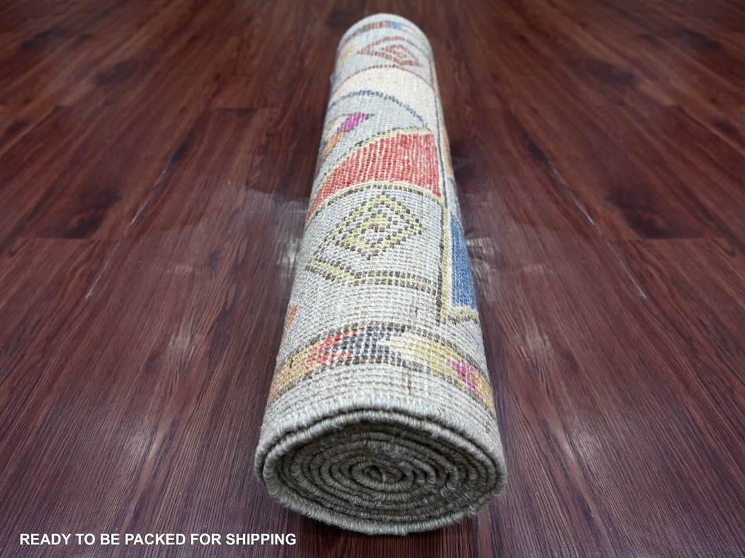 2'10" x 11'8" New Hand Knotted Grey Wool Runner Oriental Rug - MOA10221079