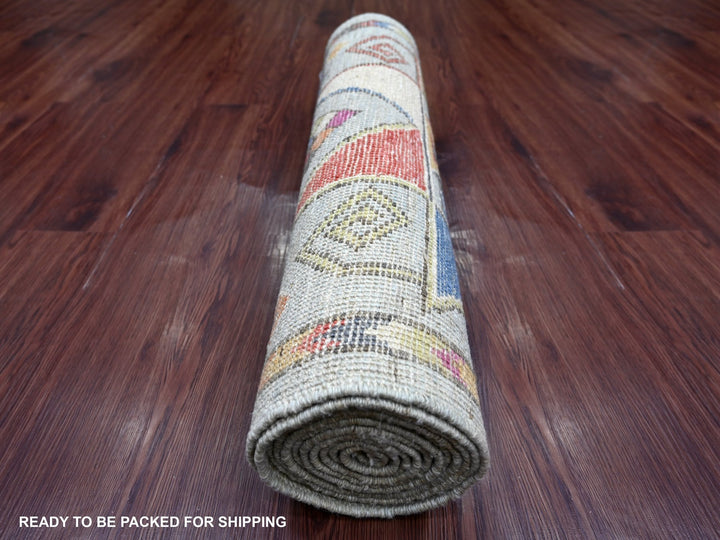2'10" x 11'8" New Hand Knotted Grey Wool Runner Oriental Rug - MOA10221079