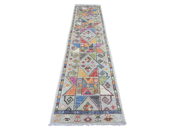 2'8" x 11'8" New Hand Knotted Grey Wool Runner Oriental Rug - MOA10221080