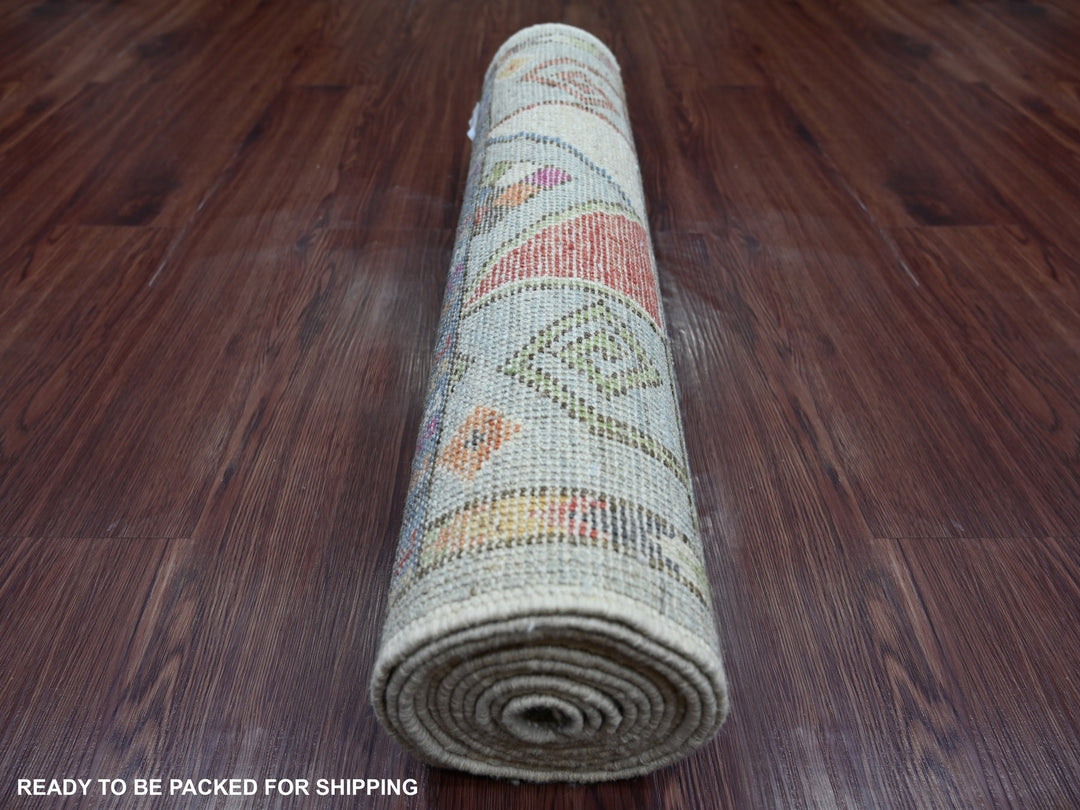 2'8" x 11'8" New Hand Knotted Grey Wool Runner Oriental Rug - MOA10221080