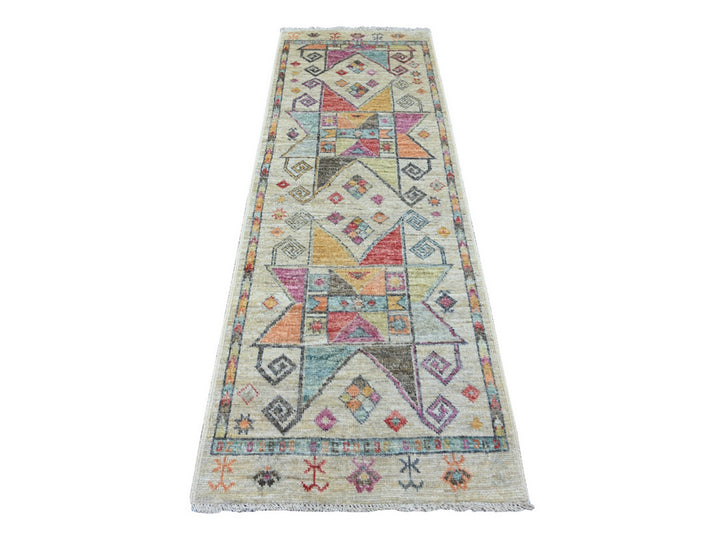 2'8" x 7'8" New Hand Knotted Ivory Wool Runner Oriental Rug - MOA10221081
