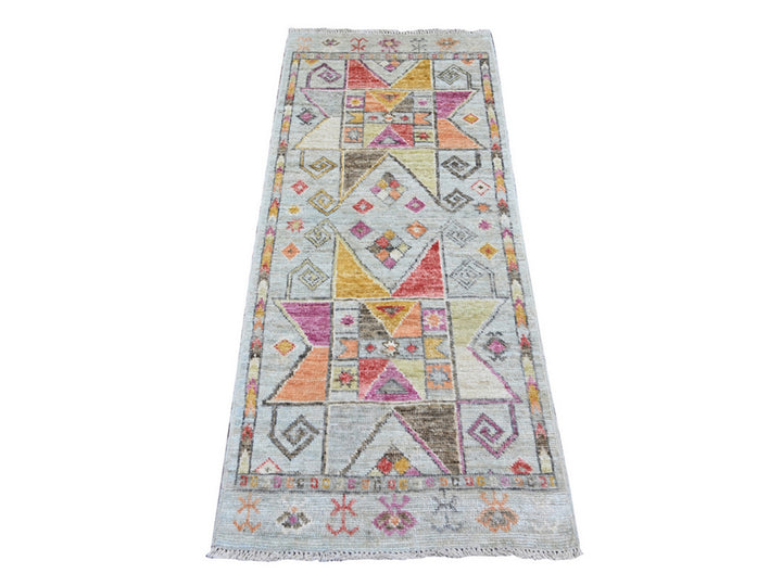 2'7" x 6'0" New Hand Knotted Grey Wool Runner Oriental Rug - MOA10221082