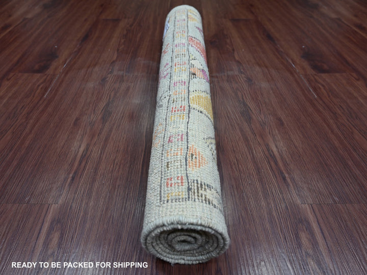 2'7" x 6'0" New Hand Knotted Grey Wool Runner Oriental Rug - MOA10221082