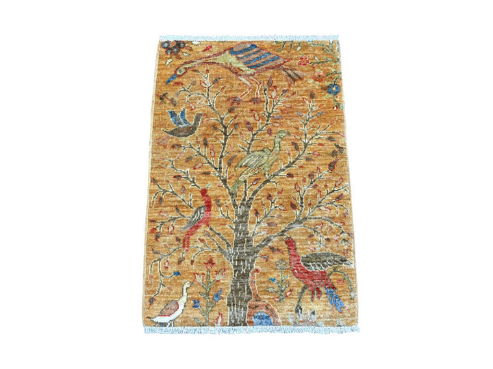 2'0" x 2'11" New Hand Knotted Brown Wool Rectangle Oriental Rug - MOA10221084