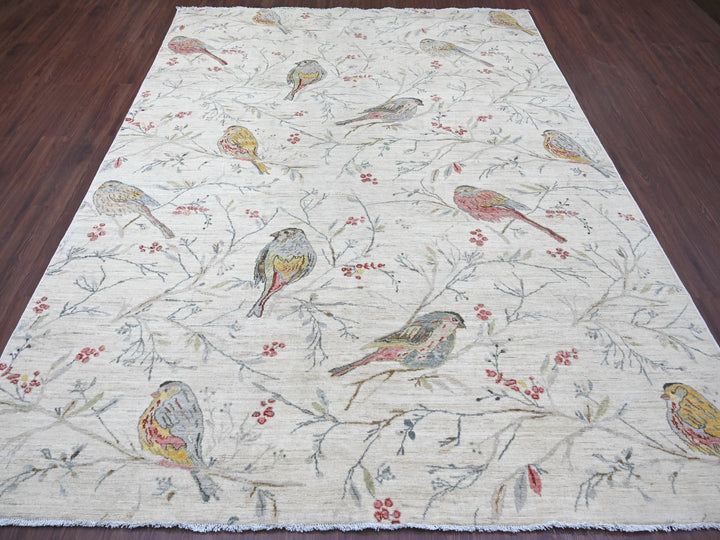 7'9" x 9'8" New Hand Knotted Ivory Wool Rectangle Oriental Rug - MOA10221085