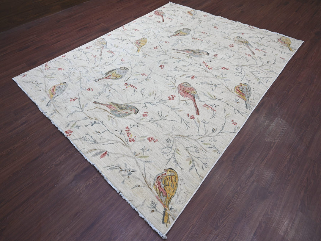 7'9" x 9'8" New Hand Knotted Ivory Wool Rectangle Oriental Rug - MOA10221085