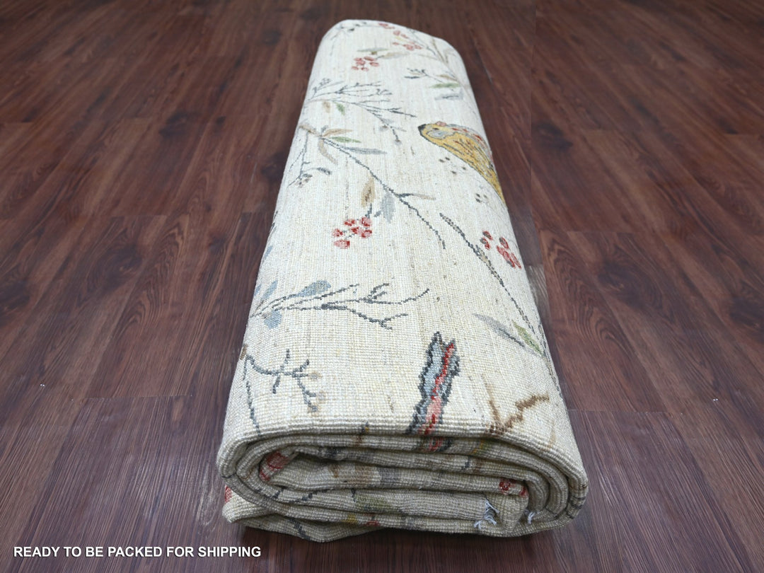 7'9" x 9'8" New Hand Knotted Ivory Wool Rectangle Oriental Rug - MOA10221085