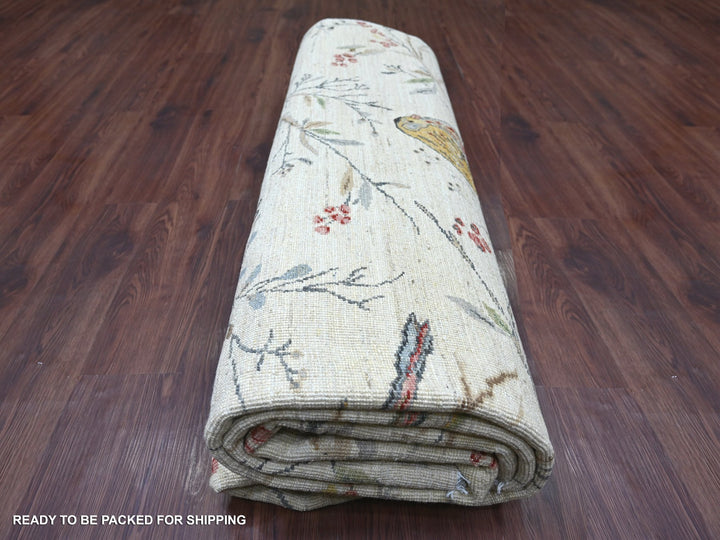 7'9" x 9'8" New Hand Knotted Ivory Wool Rectangle Oriental Rug - MOA10221085