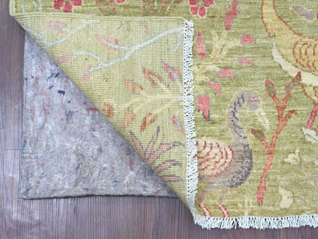 4'11" x 7'0" New Hand Knotted Green Wool Rectangle Oriental Rug - MOA10221087