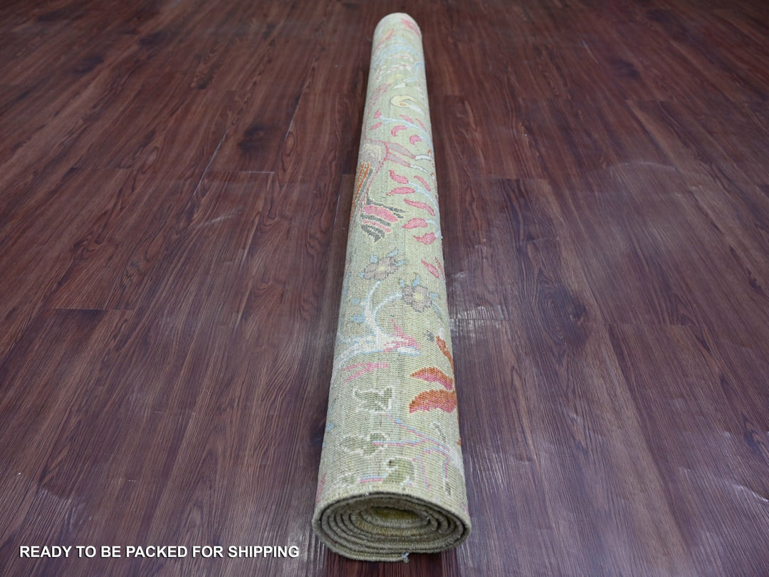 4'11" x 7'0" New Hand Knotted Green Wool Rectangle Oriental Rug - MOA10221087