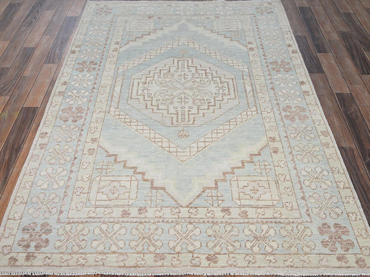 4'10" x 6'10" New Hand Knotted Blue Wool Rectangle Oriental Rug - MOA1022108