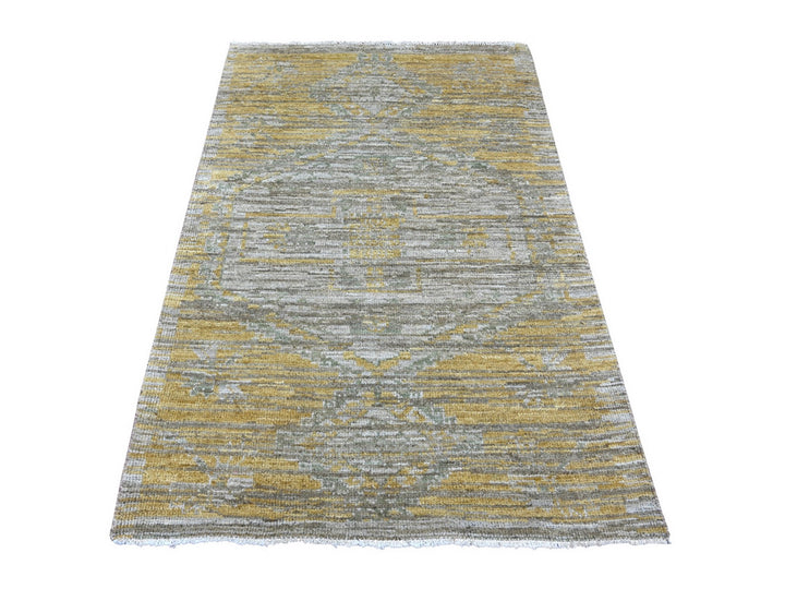 4'1" x 6'1" New Hand Knotted Grey Wool Rectangle Oriental Rug - MOA10221090