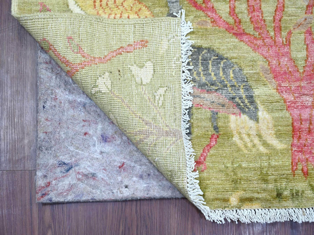 2'6" x 7'8" New Hand Knotted Green Wool Runner Oriental Rug - MOA10221091