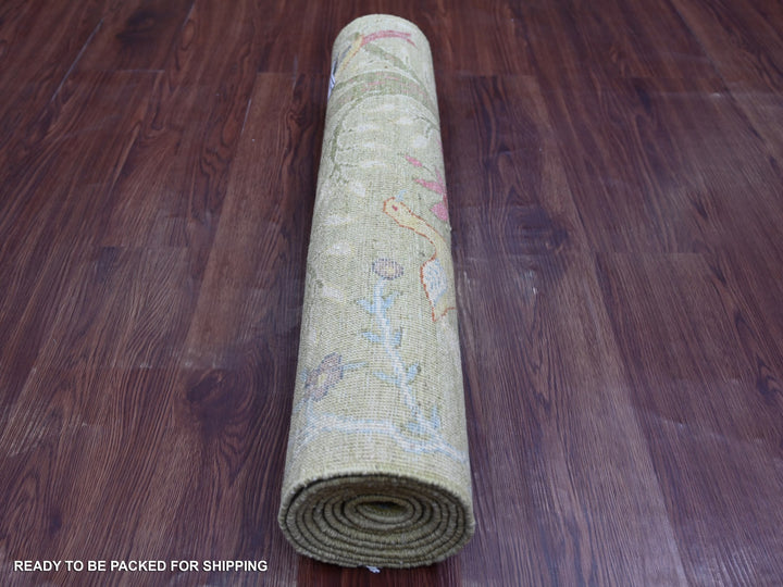 2'6" x 7'8" New Hand Knotted Green Wool Runner Oriental Rug - MOA10221091