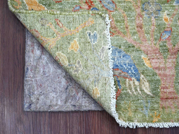 2'2" x 2'11" New Hand Knotted Green Wool Rectangle Oriental Rug - MOA10221096