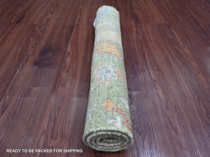 2'2" x 2'11" New Hand Knotted Green Wool Rectangle Oriental Rug - MOA10221096