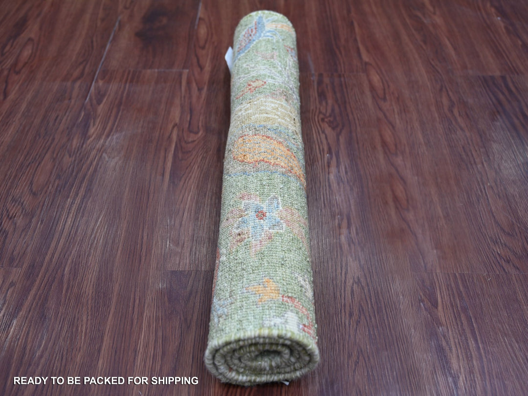 2'1" x 2'11" New Hand Knotted Green Wool Rectangle Oriental Rug - MOA10221097