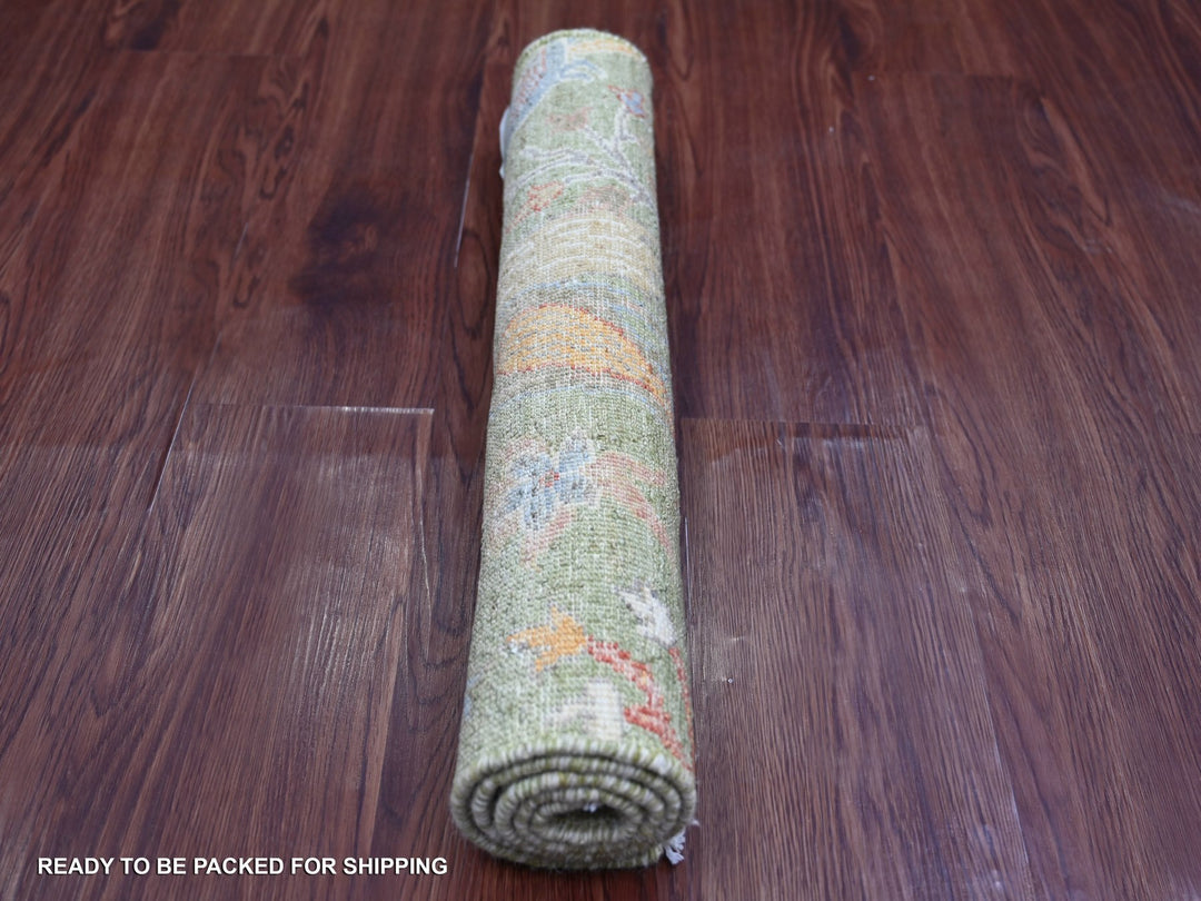 2'1" x 3'1" New Hand Knotted Green Wool Rectangle Oriental Rug - MOA10221098