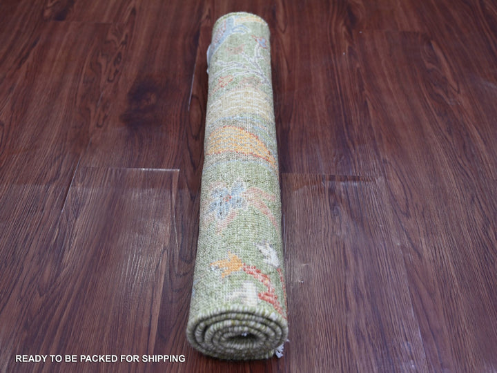 2'1" x 3'1" New Hand Knotted Green Wool Rectangle Oriental Rug - MOA10221098