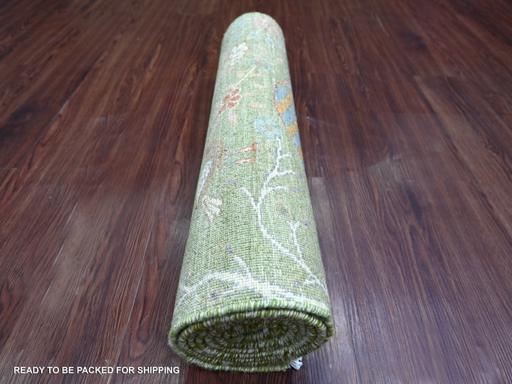 2'7" x 8'1" New Hand Knotted Green Wool Runner Oriental Rug - MOA10221100