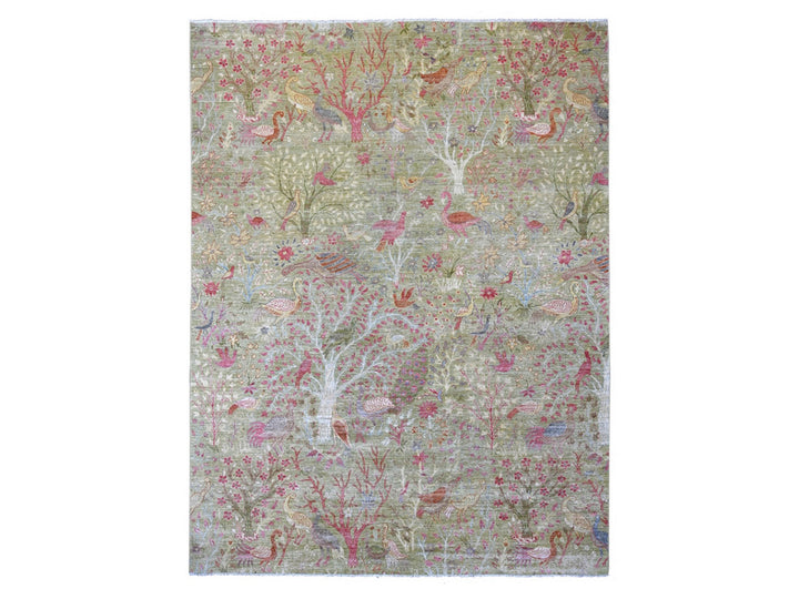 8'10" x 11'11" New Hand Knotted Green Wool Rectangle Oriental Rug - MOA10221102