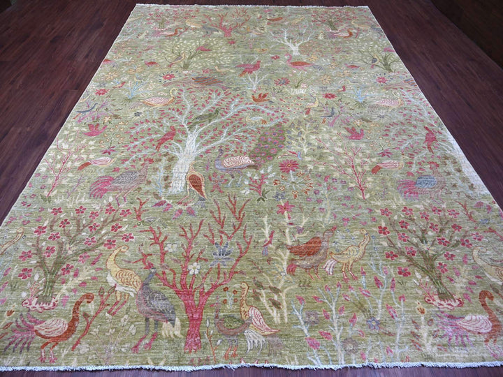 8'10" x 11'11" New Hand Knotted Green Wool Rectangle Oriental Rug - MOA10221102