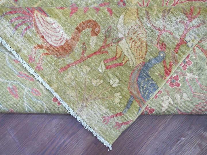 8'10" x 11'11" New Hand Knotted Green Wool Rectangle Oriental Rug - MOA10221102