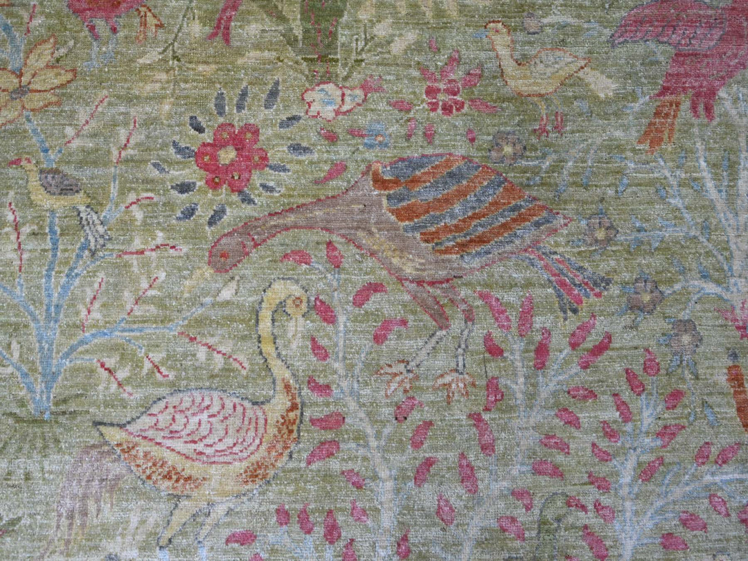 8'10" x 11'11" New Hand Knotted Green Wool Rectangle Oriental Rug - MOA10221102