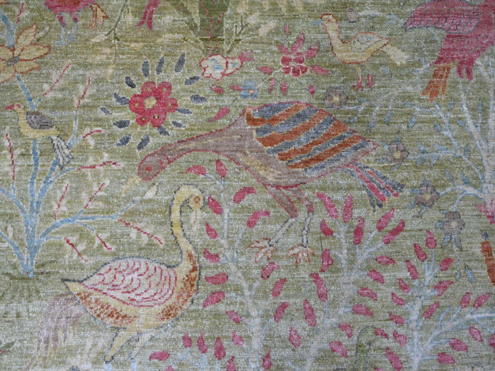 8'10" x 11'11" New Hand Knotted Green Wool Rectangle Oriental Rug - MOA10221102