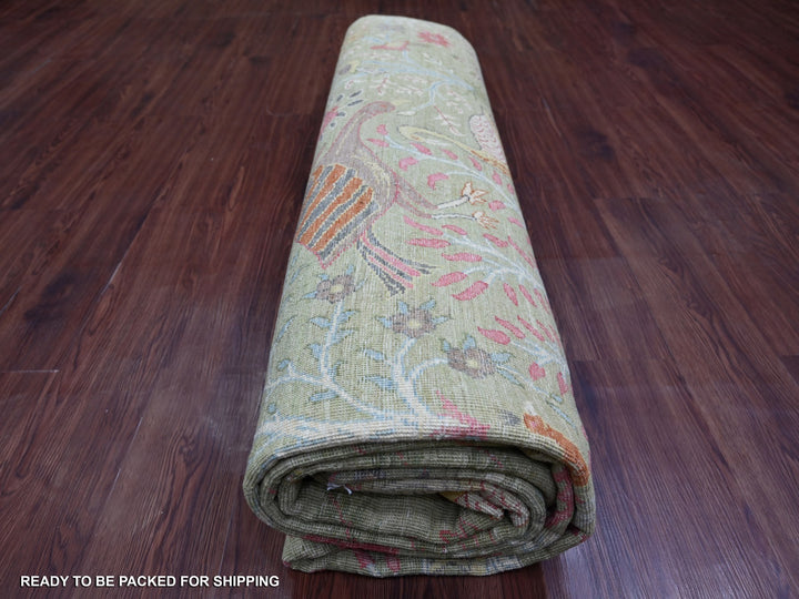 8'10" x 11'11" New Hand Knotted Green Wool Rectangle Oriental Rug - MOA10221102