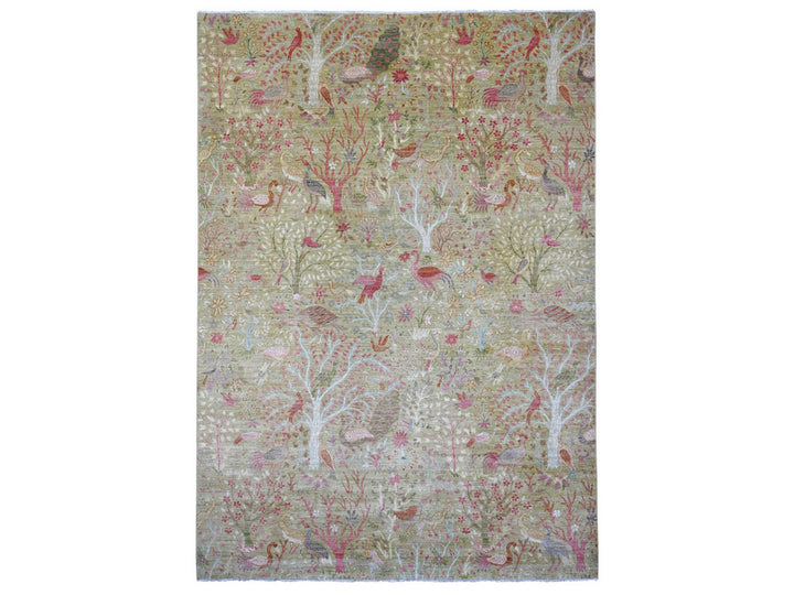 9'9" x 13'10" New Hand Knotted Green Wool Rectangle Oriental Rug - MOA10221104