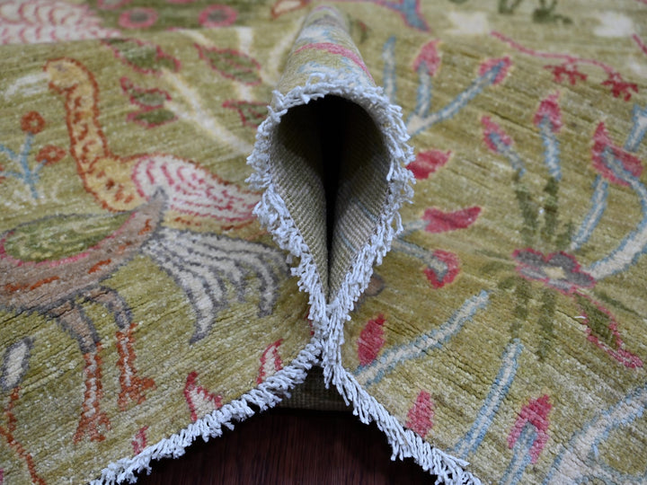 9'9" x 13'10" New Hand Knotted Green Wool Rectangle Oriental Rug - MOA10221104