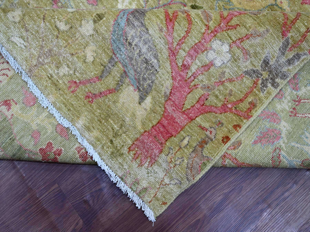 9'9" x 13'10" New Hand Knotted Green Wool Rectangle Oriental Rug - MOA10221104