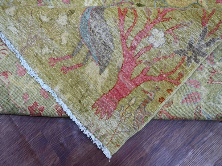 9'9" x 13'10" New Hand Knotted Green Wool Rectangle Oriental Rug - MOA10221104