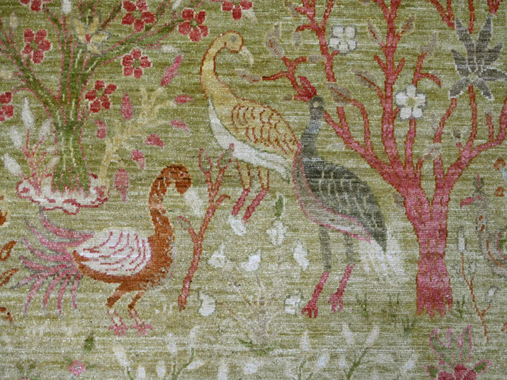 9'9" x 13'10" New Hand Knotted Green Wool Rectangle Oriental Rug - MOA10221104