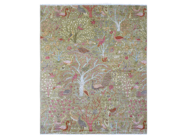 8'2" x 9'9" New Hand Knotted Green Wool Rectangle Oriental Rug - MOA10221108