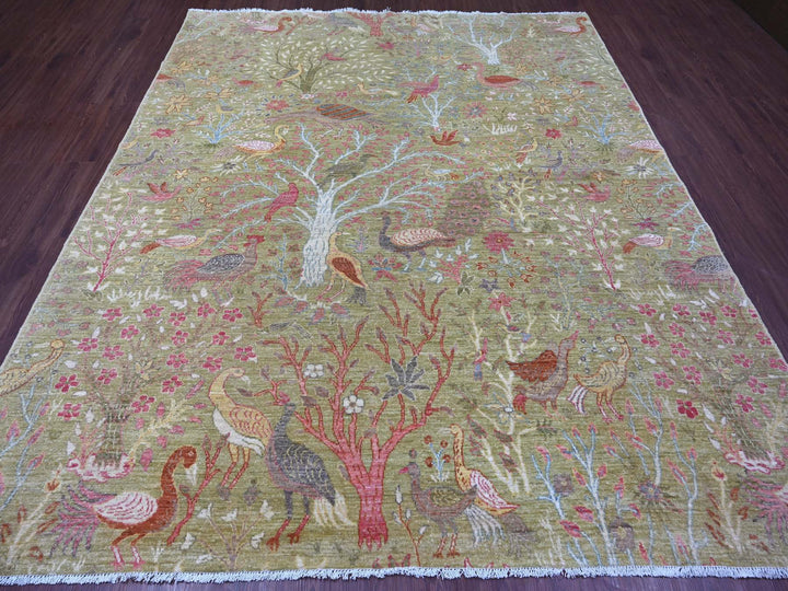 8'2" x 9'9" New Hand Knotted Green Wool Rectangle Oriental Rug - MOA10221108