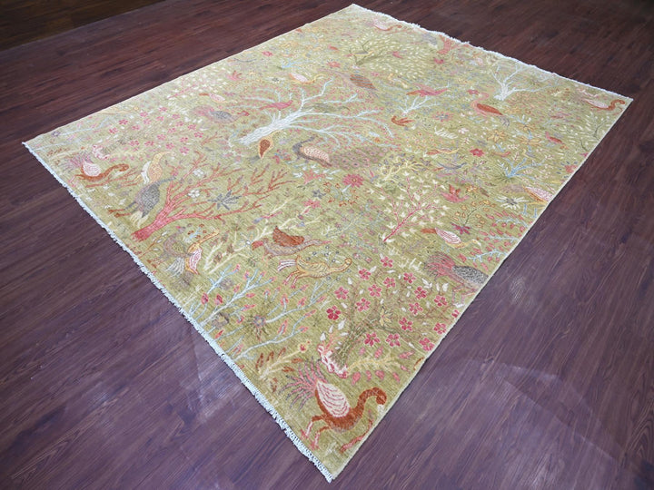 8'2" x 9'9" New Hand Knotted Green Wool Rectangle Oriental Rug - MOA10221108