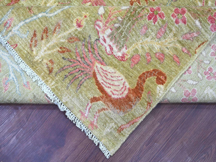 8'2" x 9'9" New Hand Knotted Green Wool Rectangle Oriental Rug - MOA10221108