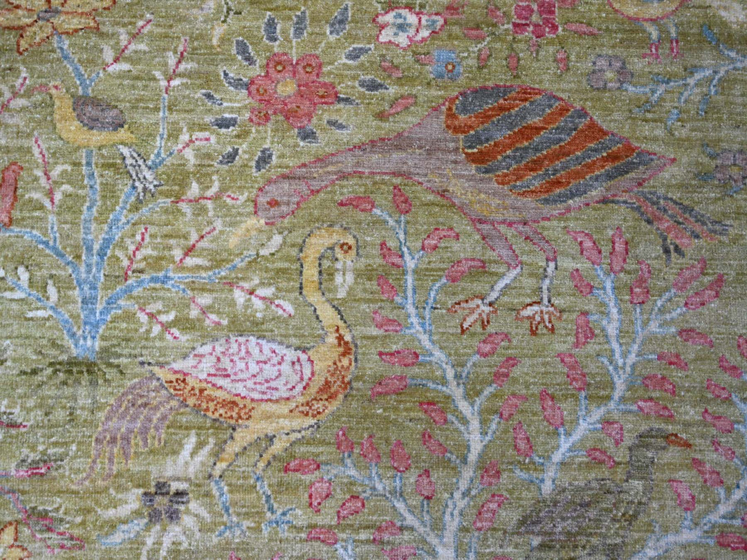 8'2" x 9'9" New Hand Knotted Green Wool Rectangle Oriental Rug - MOA10221108