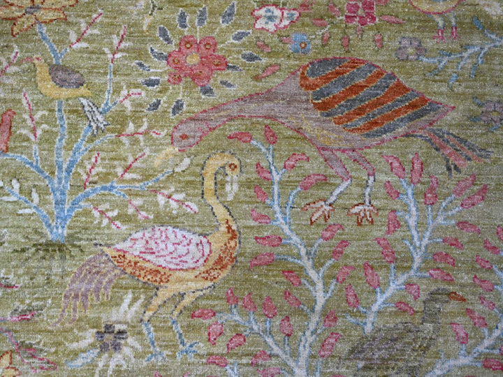 8'2" x 9'9" New Hand Knotted Green Wool Rectangle Oriental Rug - MOA10221108