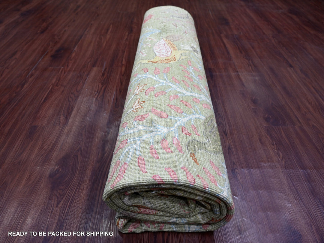 8'2" x 9'9" New Hand Knotted Green Wool Rectangle Oriental Rug - MOA10221108