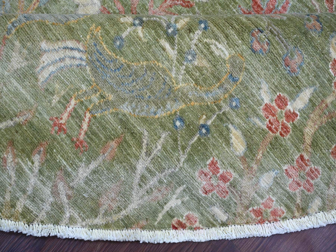 7'11" x 8'0" New Hand Knotted Green Wool Round Oriental Rug - MOA10221109