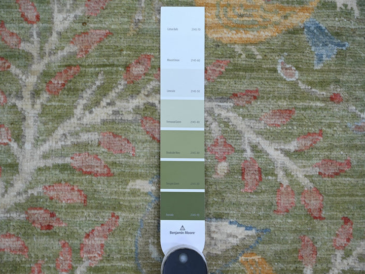 7'11" x 8'0" New Hand Knotted Green Wool Round Oriental Rug - MOA10221109