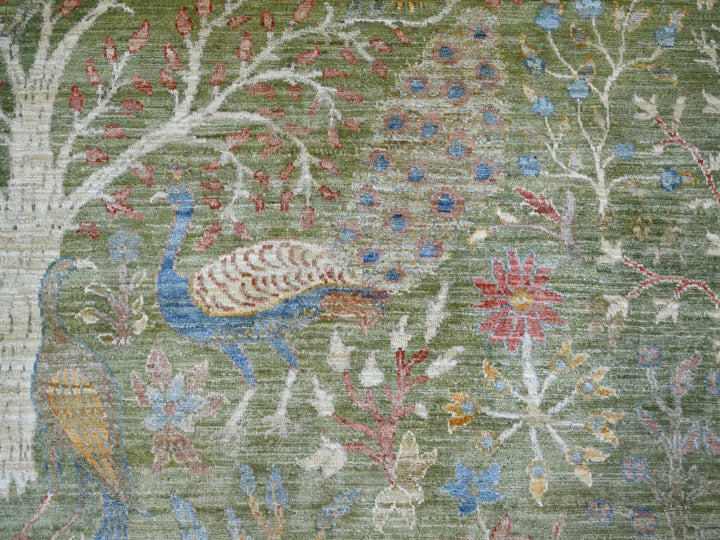 7'11" x 8'0" New Hand Knotted Green Wool Round Oriental Rug - MOA10221109