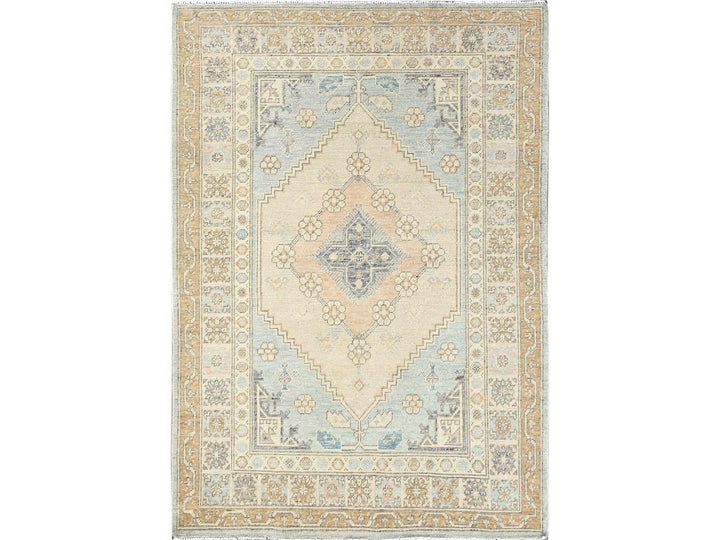 4'10" x 6'9" New Hand Knotted Beige Wool Rectangle Oriental Rug - MOA1022110
