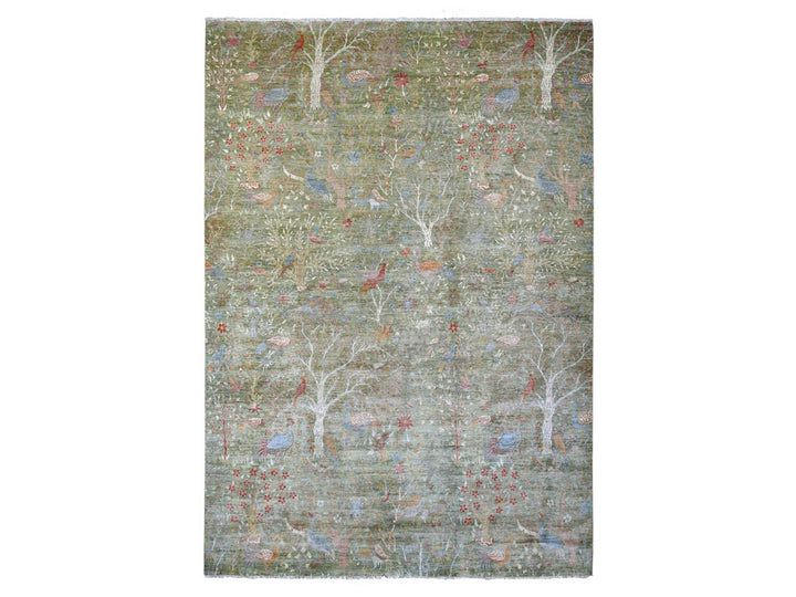 9'10" x 13'11" New Hand Knotted Green Wool Rectangle Oriental Rug - MOA10221110