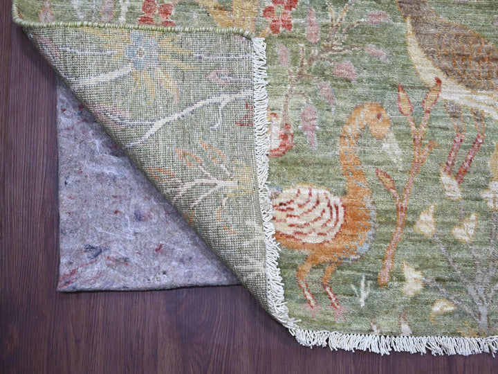 9'10" x 13'11" New Hand Knotted Green Wool Rectangle Oriental Rug - MOA10221110